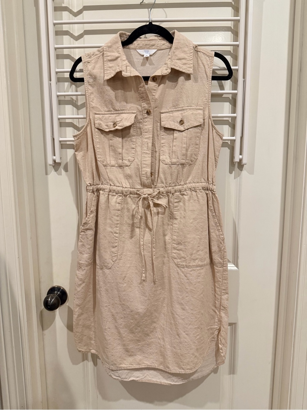 Time and Tru Sleeveless Drawstring Shirt Dress in Beige